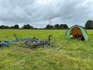 Tent and bike camped at danes moss farm