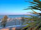 Vue panoramique sur la mer adriatique via le bar de la plage