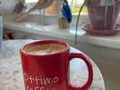 Latte at ottimos in sutton. dog friendly and home made cakes !