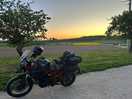 Motorcycle in front of my pitch, just after sunset