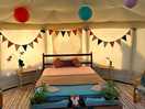 Inside the yurt, spacious and very clean.