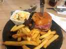Burger and homemade coleslaw