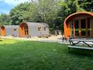 Each pod has a picnic bench.