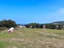 View towards sea from camping field
