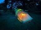 Tent lit at night
