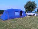 Space on pitch for 8 man tent and the car and for cooking between car and tent