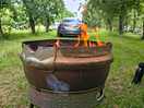 Fire pit going before the sun goes down