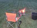 Enjoying the fire pit with a beer