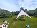 Garden games and outdoor shelter over table