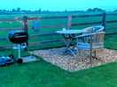 Bbq, table and chairs
