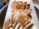 Wispa cheesecake and vanilla ice cream