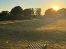 Sunset. pub in background