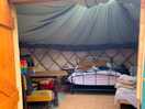 The interior of the yurt from the doorway.