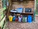 Sink, cool box, gas stove, kettle, box full of plates, cups, cutlery… everything you could need!