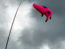 A flying pig making the most of the strong wind