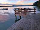 Jetty on the edge of lake annecy just outside the back of the campsite.