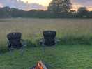 Getting the fire going as the sun goes down.