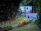 Beautiful fairy light entrance to yurt