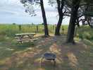 Fire pit and table on each pitch