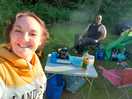 At camp for dinner