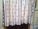 Bathroom door with curtains closed