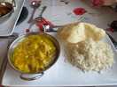 Chicken korma rice and poppadom