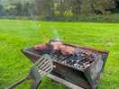 Cooking burgers at the campsite