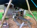 The outdoor eating area at the hut where you could bbq or have a campfire.