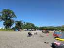 Bala lake beach with campsite view.