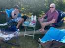 Grandad and lad enjoying breakfast