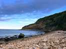 Hayburn wyke waterfall rocky beach.
