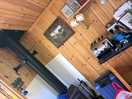 Inside of cabin along with log burner😍