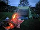 Fire pit and tent.