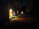 Outside pods at night