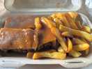 Cow pie and chips from the food shack on site was delicious