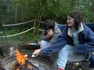 Roasting marshmallows from the honesty shop over the provided fire pit