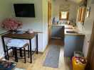 Kitchen area with electric stove