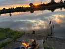 Campfire by the lake at sunset!