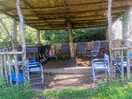 Outdoor kitchen with gas hob, pans etc. completely free to use when staying in shepherds hut