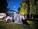 Campervan pitched up.