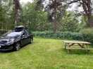 Lovely pitch near the woods with a picnic bench for us to use!