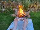 Relaxing by the fire.