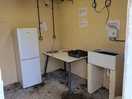 Washing up area. well lit. hot water not very high pressure, but good temperature. fridge freezer.