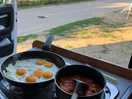 Camping dinner after the pool tour behind