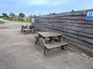 Seating area near the toilets and shop