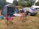 Relaxing on our camping pitch.