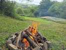 A nice fire in the firepit with wood provided by the owners. we loved this!