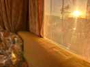 Sunset through caravan window