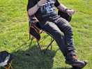 Relaxing after putting the tent up