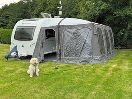 Fully serviced hard standing pitch with large awning and still plenty of room.